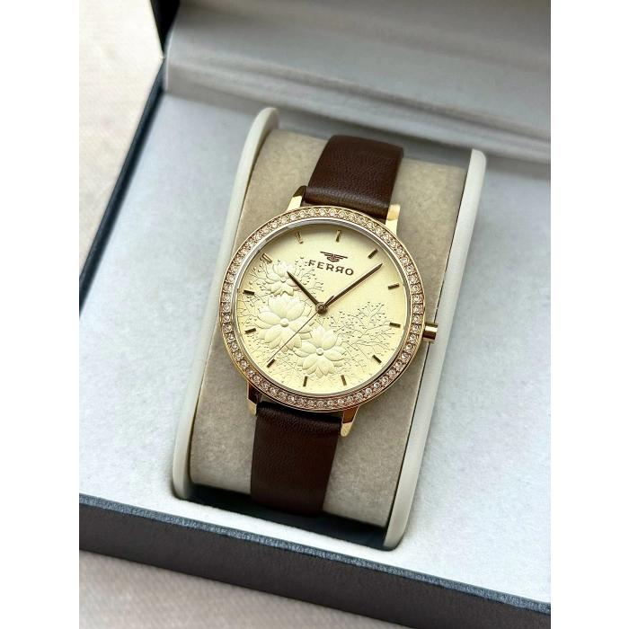 Ferro Kahverengi Deri Kordon Kadın Kol Saati FL21242B-O 3ATM SuGeçirmez 2 YılGarantili HediyePaketli