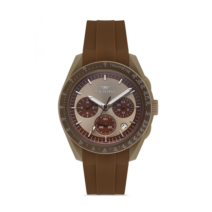 Ferro Kahverengi Silikon Kordon Kol Saati FM11401D-F6 Fonksiyonları Aktif 3ATM Su Geçirmez