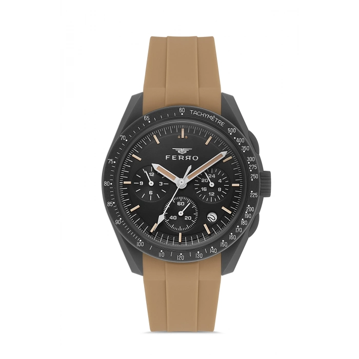 Ferro Kahverengi Silikon Kordon Kol Saati FM11401D-X Fonksiyonları Aktif 3ATM Su Geçirmez