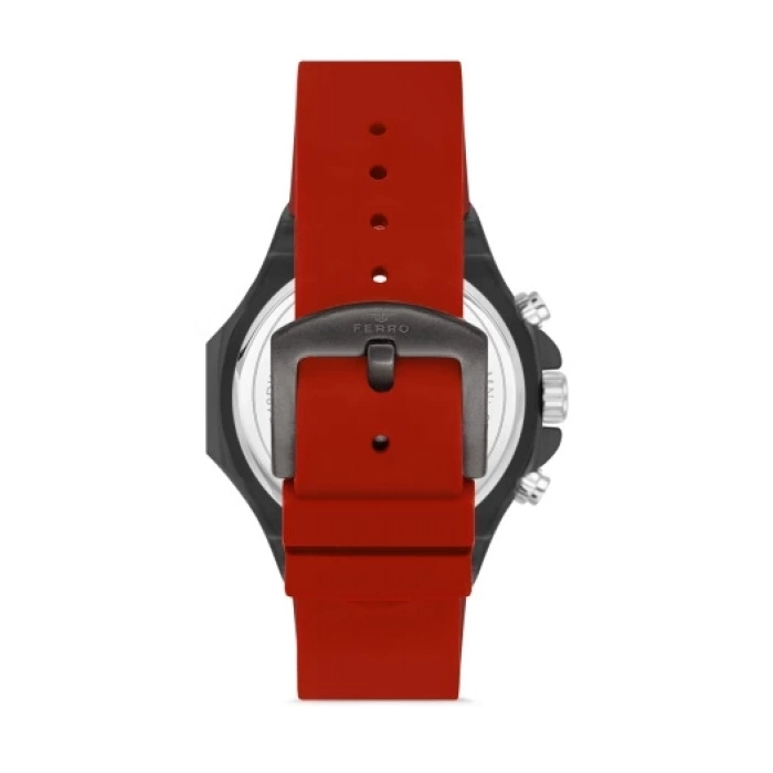Ferro Kırmızı Silikon Kordon Erkek Kol Saati FM31348D-ZK Tüm Fonksiyonları Aktif 3 ATM Su Geçirmez
