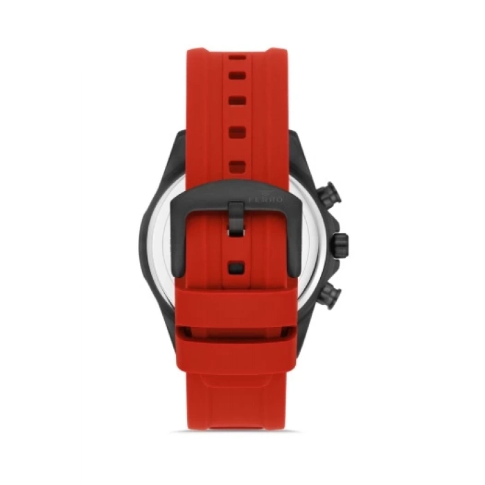 Ferro Kırmızı Silikon Kordon Erkek Kol Saati FM31361D-ZK Tüm Fonksiyonları Aktif 3 ATM Su Geçirmez