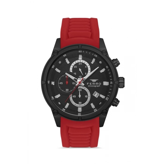 Ferro Kırmızı Silikon Kordon Erkek Kol Saati FM31363D-ZK Tüm Fonksiyonlar Aktif 3 ATM Su Geçirmez