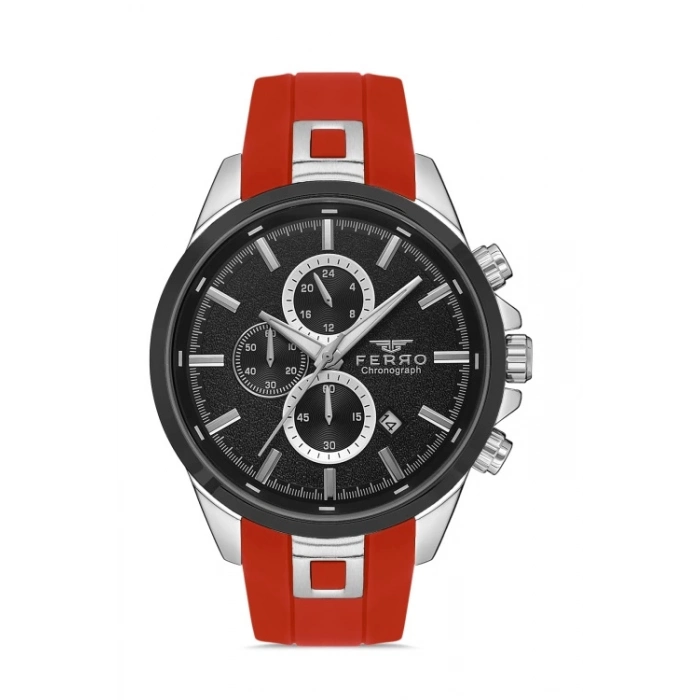 Ferro Kırmızı Silikon Kordon Erkek Kol Saati FM31380D-J2 Tüm Fonksiyonlar Aktif 3 ATM Su Geçirmez