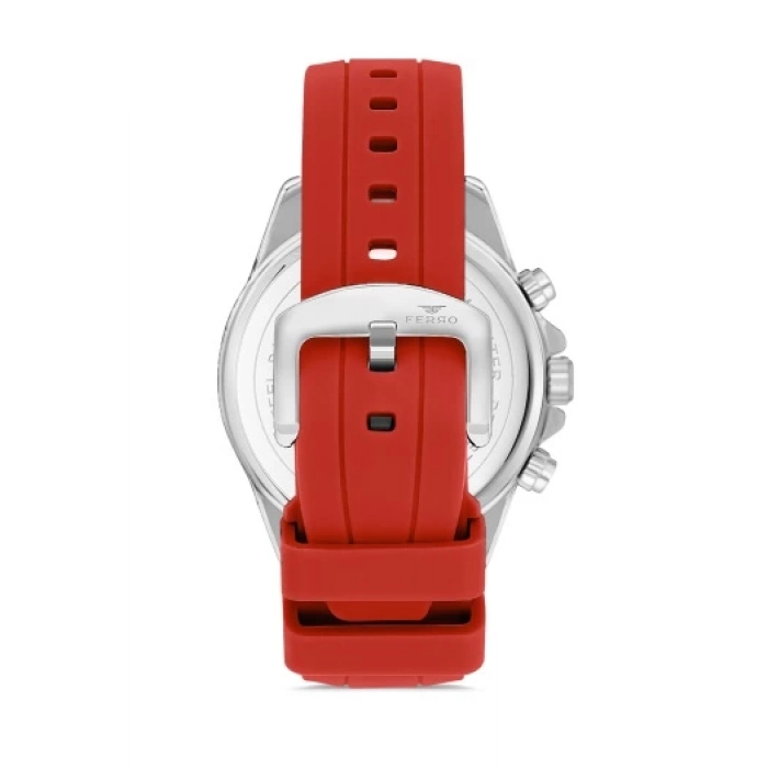 Ferro Kırmızı Silikon Kordon Erkek Kol Saati FM31380D-J2 Tüm Fonksiyonlar Aktif 3 ATM Su Geçirmez