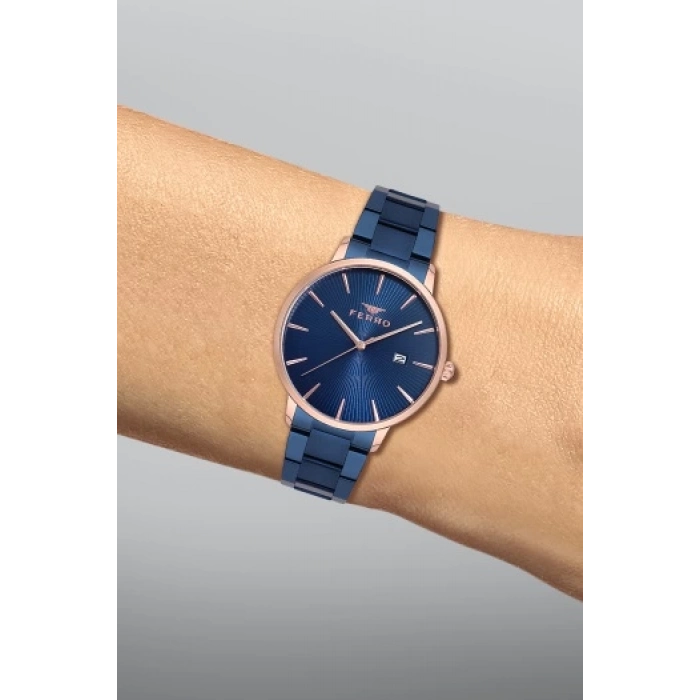 Ferro Lacivert Çelik Kordon Erkek Kol Saati F1924A-T