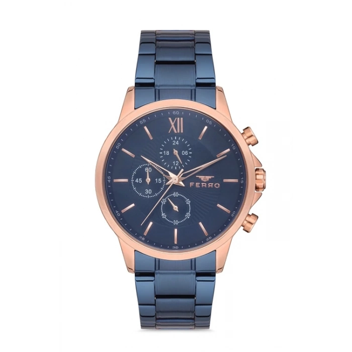 Ferro Dark Blue Steel Strap Mens Wristwatch FM11051A-T