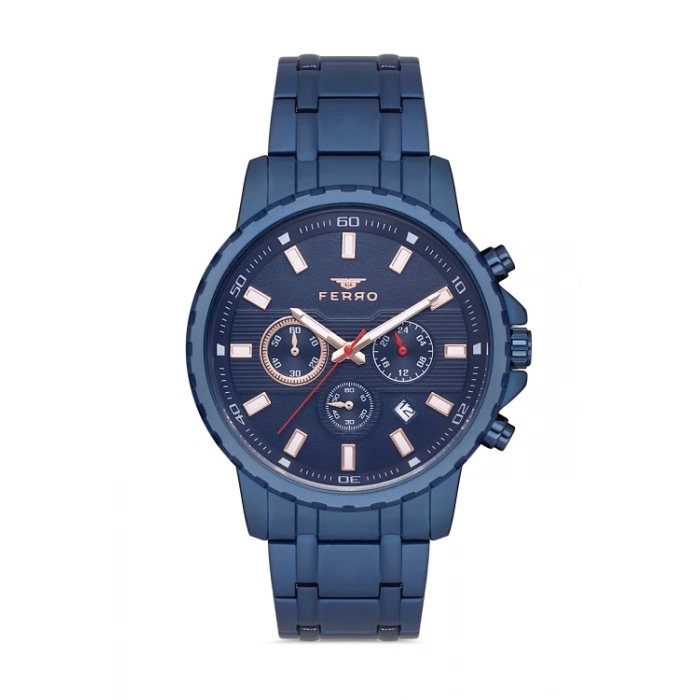 Ferro Lacivert Çelik Kordon Erkek Kol Saati FM11167A-H Fonksiyonları Aktif 3ATM SuGeçirmez
