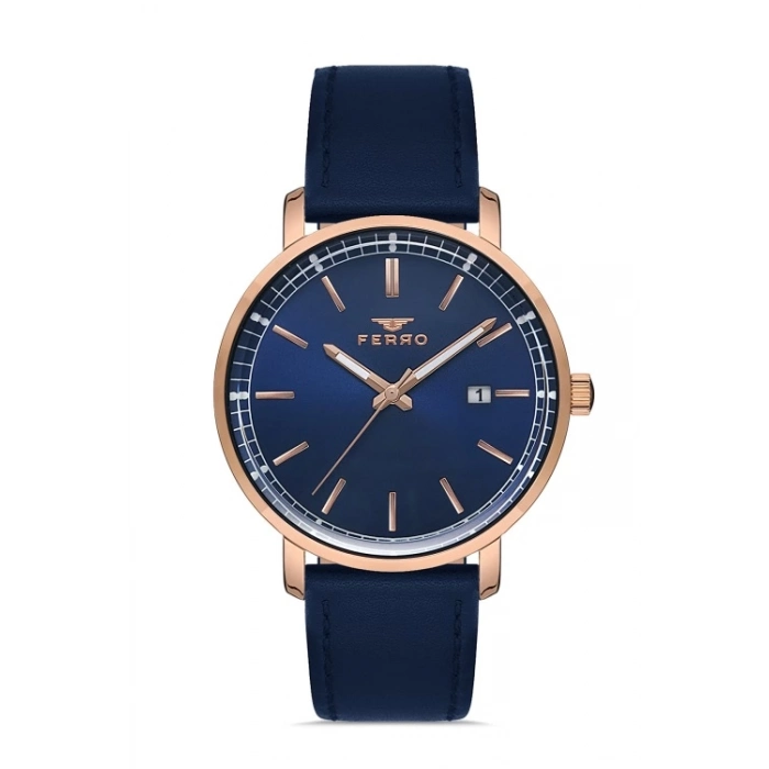 Ferro Navy Blue Leather Band Mens Wristwatch F11148B-T