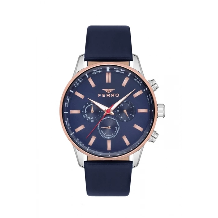 Ferro Navy Blue Leather Band Mens Wristwatch FM11084B-E3