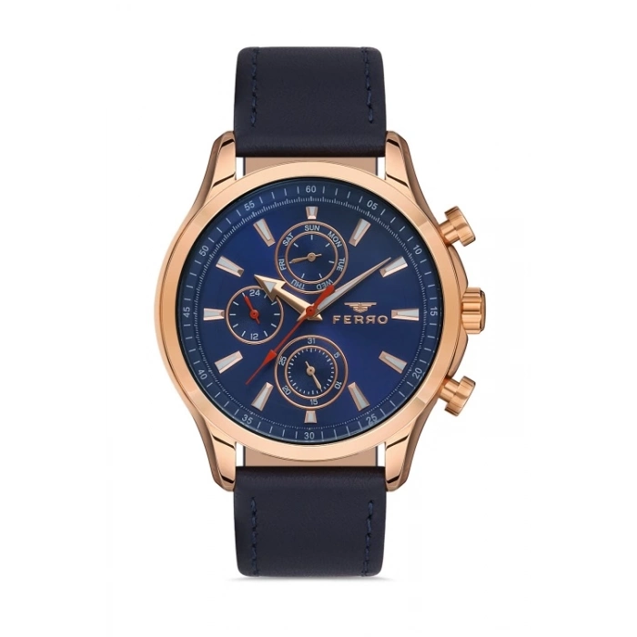 Ferro Navy Blue Leather Band Mens Wristwatch FM11105B-T