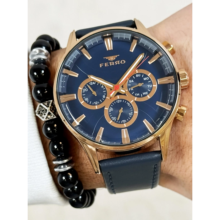 Ferro Lacivert Deri Kordon Erkek Kol Saati FM11180B-T Fonksiyonları Aktif 3ATM SuGeçirmez