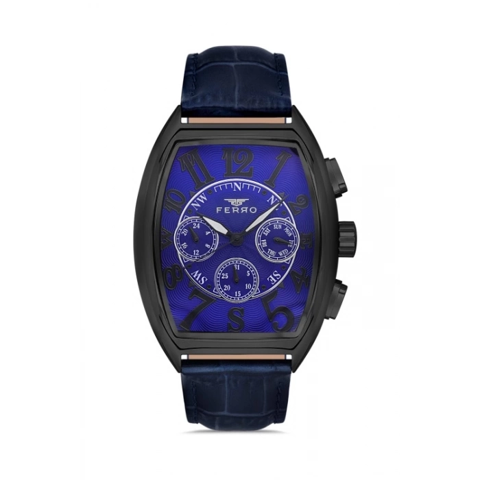 Ferro Lacivert Deri Kordon Erkek Kol Saati FM11447B-ZA Fonksiyonları Aktif 3ATM Su Geçirmez