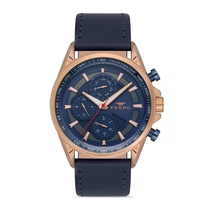 Ferro Navy Blue Leather Band Mens Wristwatch FM1803B-T