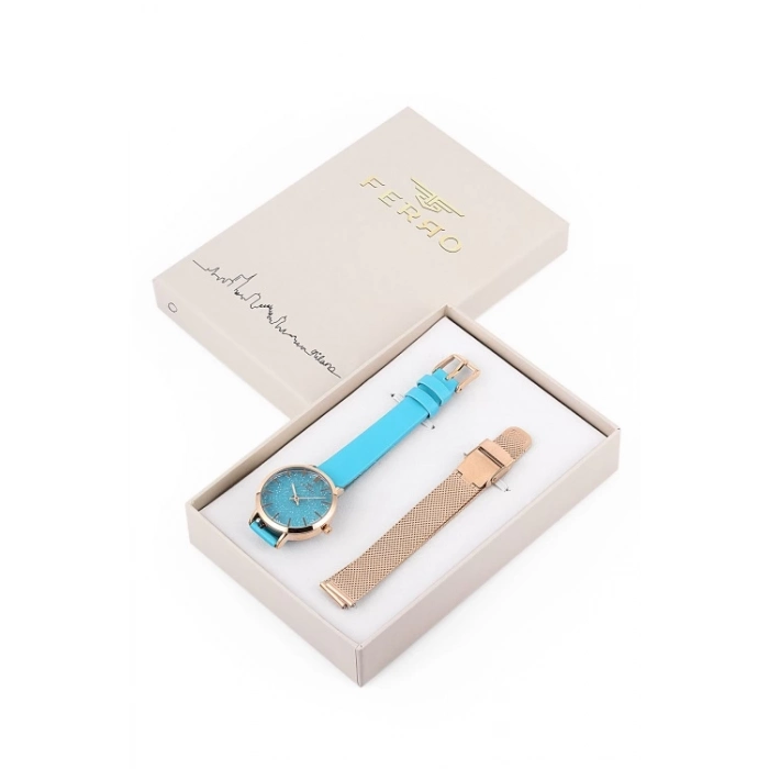 Ferro Turquoise Leather Band Womens Wristwatch F21195B-T3