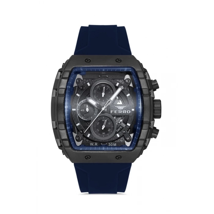 Ferro Lacivert Silikon kordon Erkek Kol Saati FM11001D-D Fonksiyonları Aktif 3ATM Su Geçirmez
