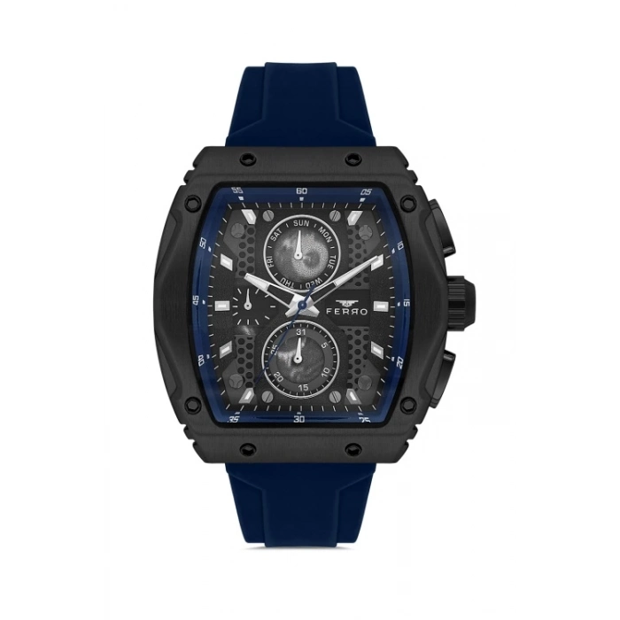 Ferro Lacivert Silikon Kordon Erkek Kol Saati FM11351D-ZA2 Fonksiyonları Aktif 3ATM Su Geçirmez