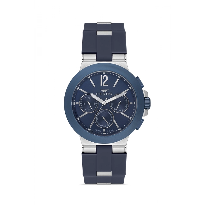 Ferro Lacivert Silikon Kordon Erkek Kol Saati FM11539DWT-L3 Fonksiyonları Aktif 3ATM Su Geçirmez