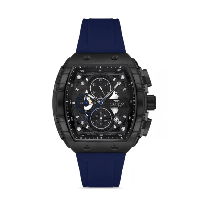 Ferro Lacivert Silikon Kordon Erkek Kol Saati FM31346D-ZA2 Fonksiyonları Aktif 3 ATM Su Geçirmez
