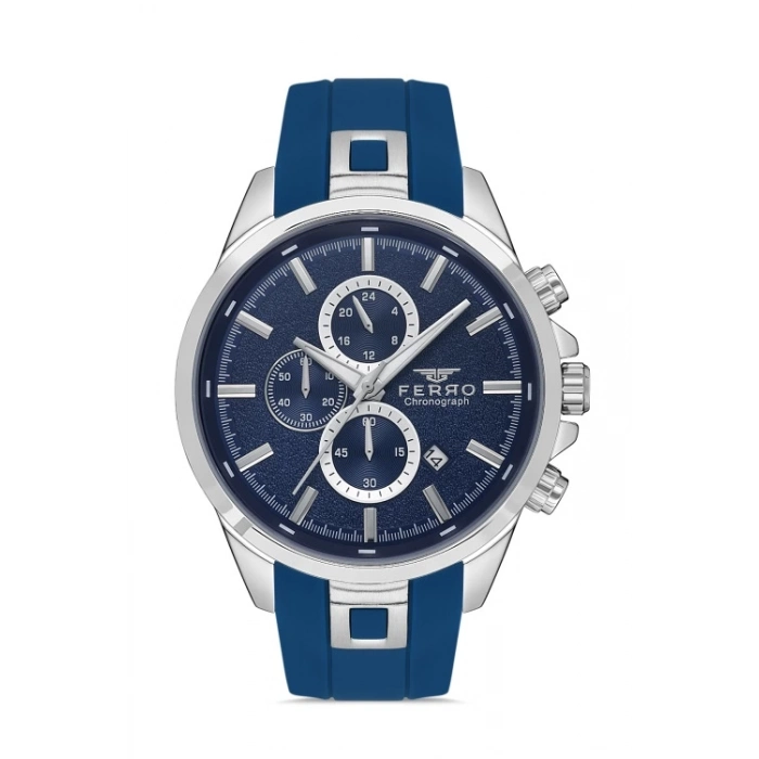 Ferro Lacivert Silikon Kordon Erkek Kol Saati FM31380D-L3 Tüm Fonksiyonlar Aktif 3 ATM Su Geçirmez