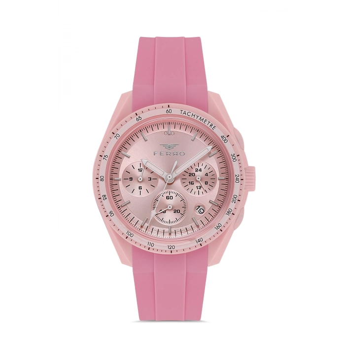 Ferro Pembe Silikon Kordon Kol Saati FM11401D-ZO Fonksiyonları Aktif 3ATM Su Geçirmez HediyePaket