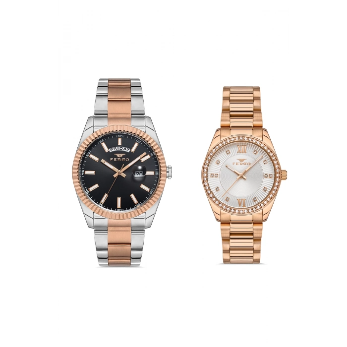 Ferro Rose Çelik Kordon Çift Kol Saati F11211A-FL21263A-C