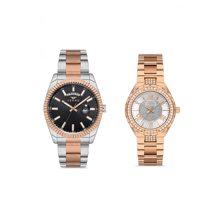 Ferro Rose Çelik Kordon Çift Kol Saati F11211A-FL21285A-C