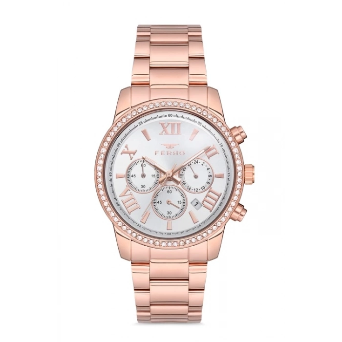 Ferro Rose Çelik Kordon Kadın Kol Saati FM41107A-C Tüm Fonksiyonlar Aktif 3 ATM Su Geçirmez