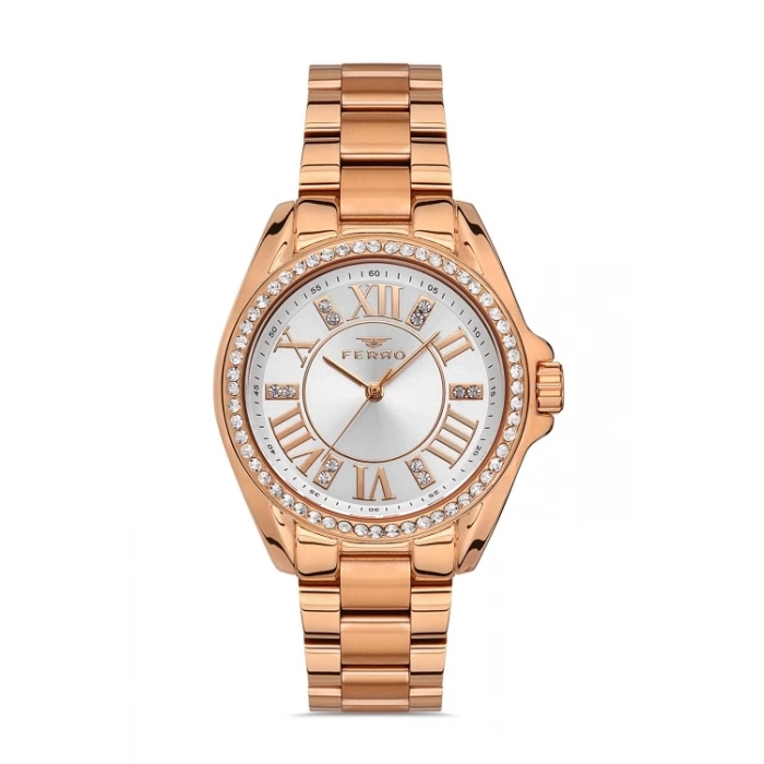 Ferro Rose Çelik Kordon Kadın Kol Saati F51336A-C 3ATM Su Geçirmez 2 Yıl Garantili HediyePaketli