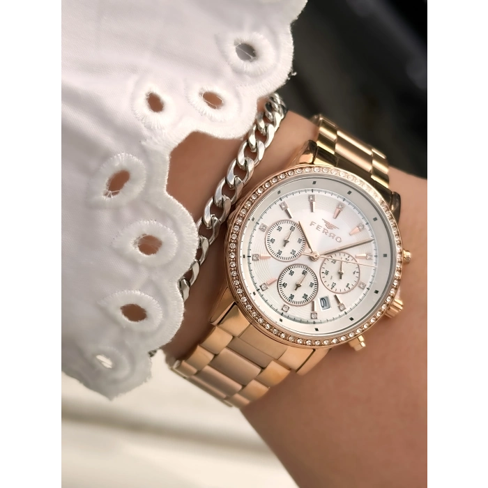 Ferro Rose Steel Strap Womens Wristwatch FL41258A-C