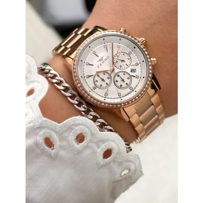 Ferro Rose Çelik Kordon Kadın Kol Saati FL41258A-C 3ATM Su Geçirmez 2 Yıl Garantili HediyePaketli