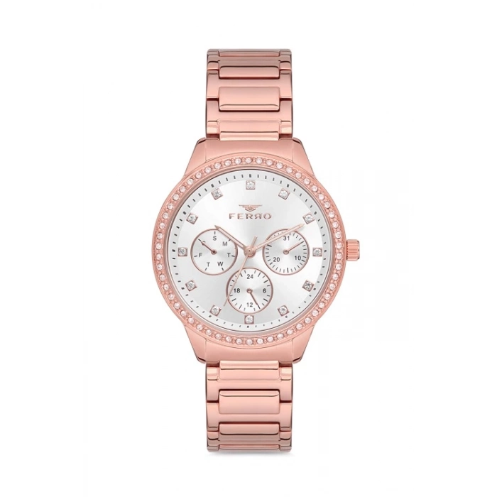Ferro Rose Çelik Kordon Kadın Kol Saati FM21077A-C Tüm Fonksiyonları Aktif 3 ATM Su Geçirmez