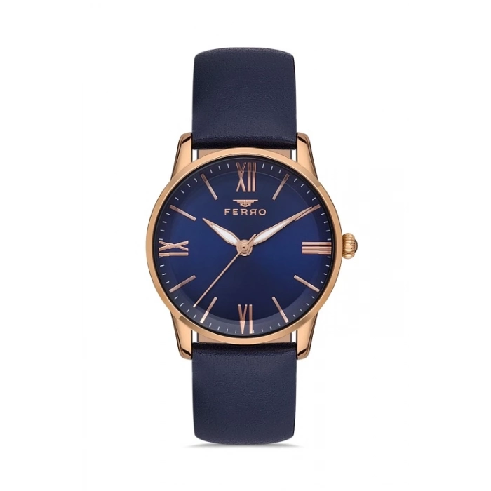 Ferro Navy Blue Leather Band Womens Wristwatch F21182B-T