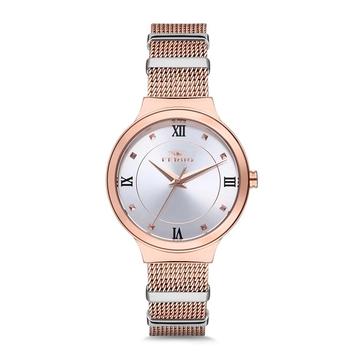 Ferro Rose and Silver Mesh Strap Womens Wristwatch F21070C-1135-C