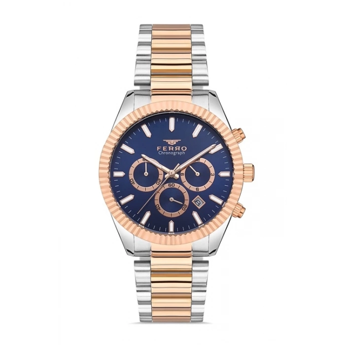 Ferro Rose ve Gümüş Çelik Kordon Erkek Kol Saati FM31289A-E3 Fonksiyonları Aktif 3 ATM Su Geçirmez