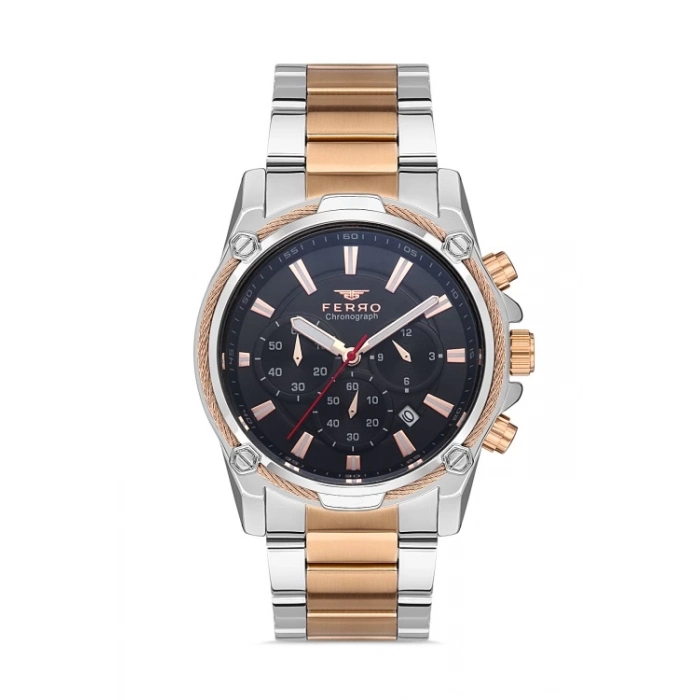 Ferro Rose and Silver Steel Strap Mens Wristwatch FM31300A-E3