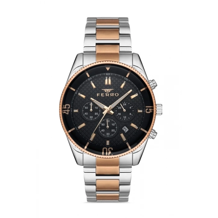 Ferro Rose and Silver Steel Strap Mens Wristwatch FM31920A-E