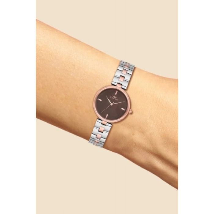 Ferro Rose ve Gümüş Çelik Kordon Kadın Kol Saati F21100A-E7