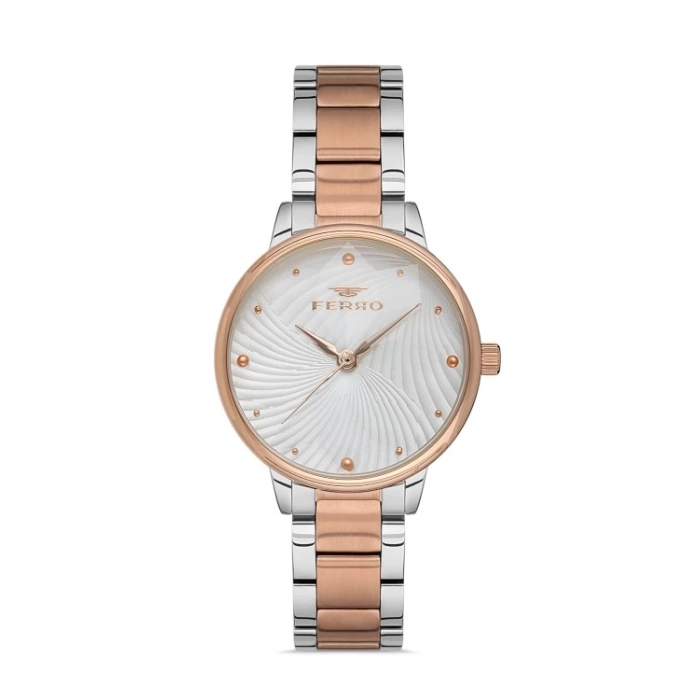 Ferro Rose and Silver Steel Strap Womens Wristwatch F40093A-E