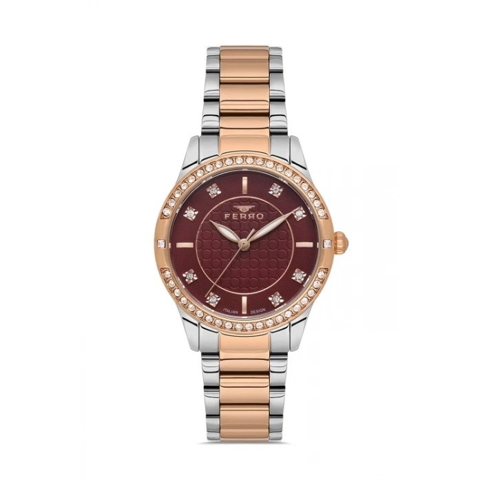 Ferro Rose ve Gümüş Çelik Kordon Kadın Kol Saati FL21501AWT-E8 3ATM Su Geçirmez 2 Yıl Garantili