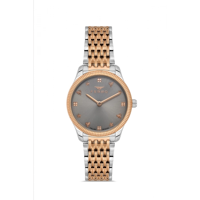 Ferro Sarı Çelik Kordon Kadın Kol Saati FL21512AWT-B4 3ATM Su Geçirmez 2 Yıl Garantili HediyePaketli