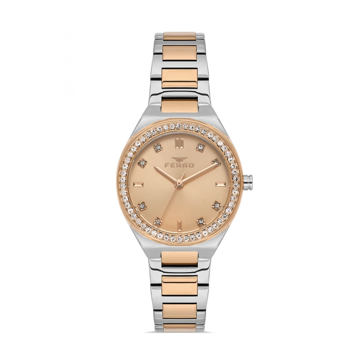 Ferro Rose ve Gumus Celik Kordon Kadın Kol Saati FL21562A-E5