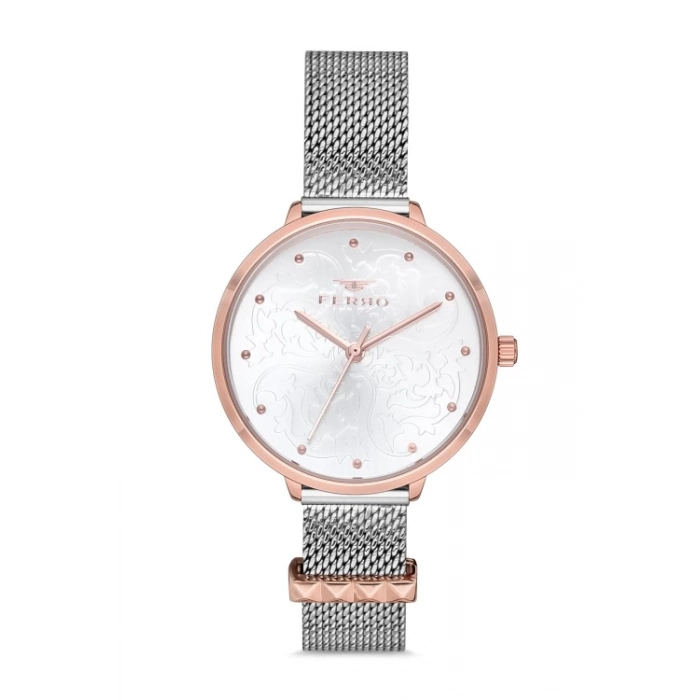 Ferro Rose and Silver Mesh Strap Womens Wristwatch F21087C-E