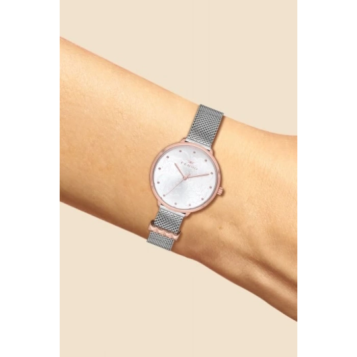 Ferro Rose and Silver Mesh Strap Womens Wristwatch F21087C-E