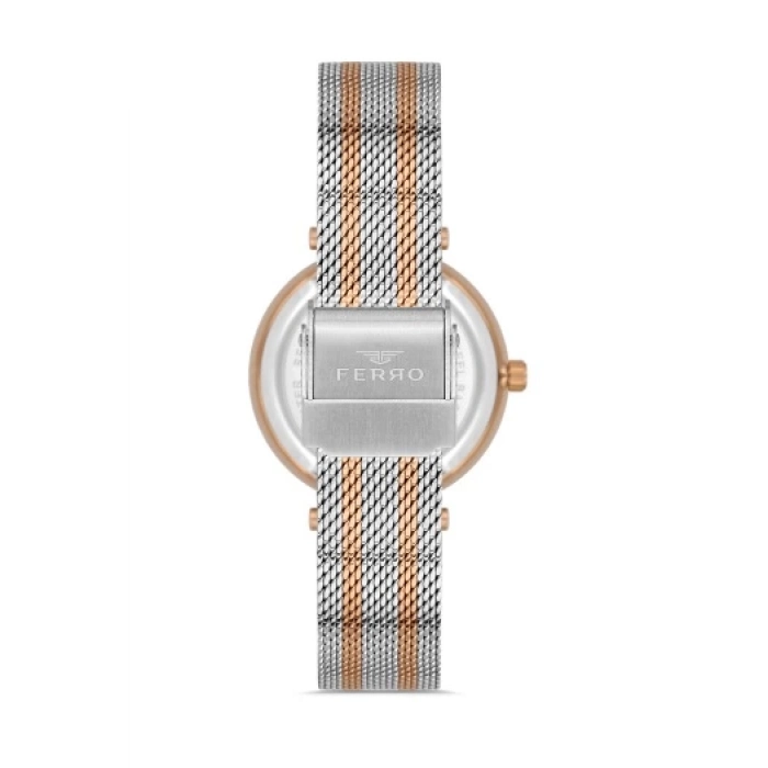 Ferro Rose ve Gümüş Hasır Kordon Kadın Kol Saati FL21297C-E 3ATM Su Geçirmez 2 Yıl Garantili
