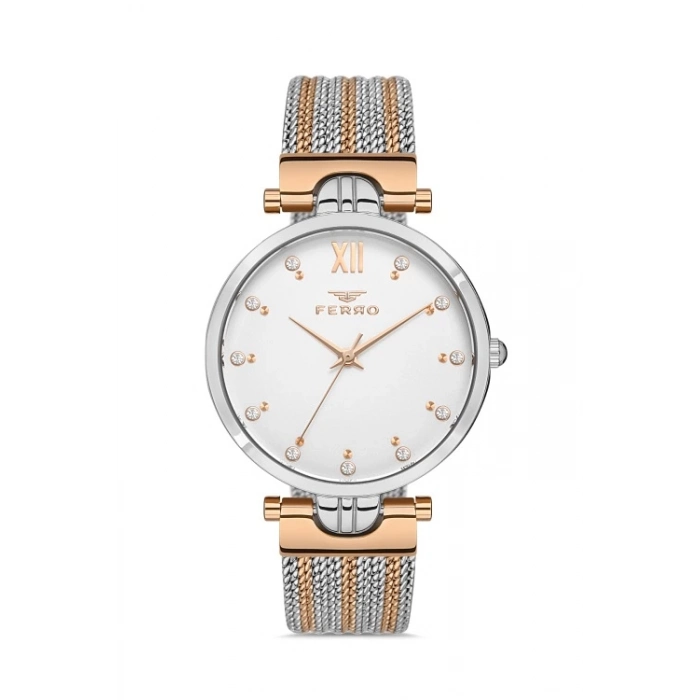 Ferro Rose and Silver Mesh Strap Womens Wristwatch FL21318C-E