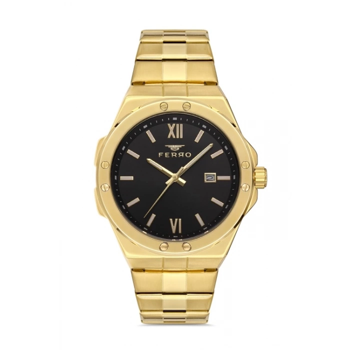 Ferro Sarı Çelik Kordon Erkek Kol Saati F11357A-B2 3 ATM Su Geçirmez 2 Yıl Garantili Hediye Paketli