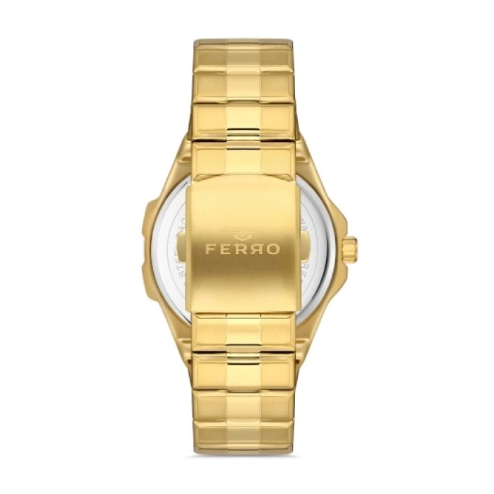 Ferro Sarı Çelik Kordon Erkek Kol Saati F11357A-B2 3 ATM Su Geçirmez 2 Yıl Garantili Hediye Paketli