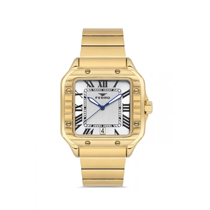 Ferro Sarı Çelik Kordon Erkek Kol Saati F11448A-B 3 ATM Su Geçirmez 2 Yıl Garantili Hediye Paketli