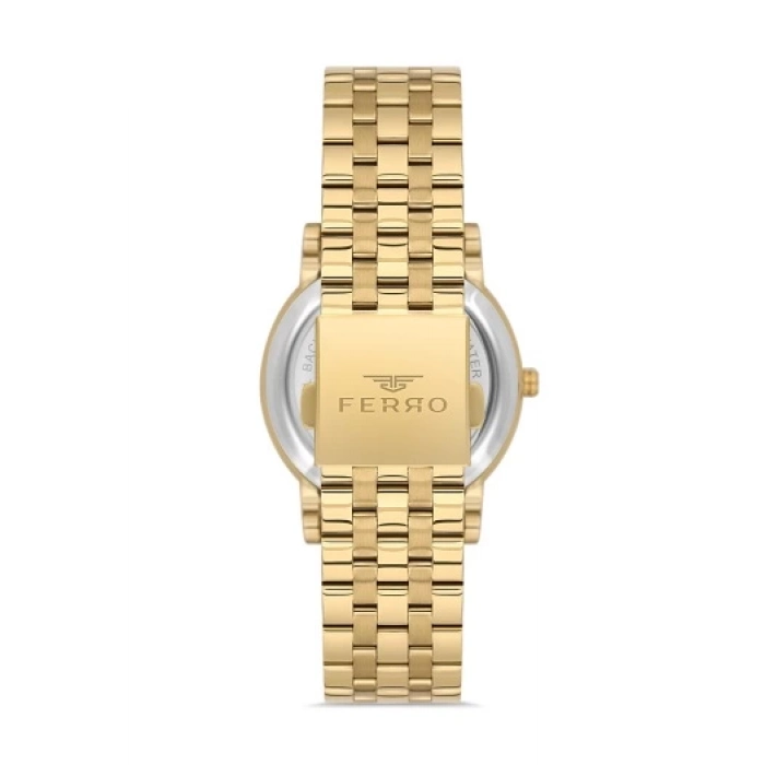 Ferro Sarı Çelik Kordon Erkek Kol Saati F11479AWT-B 3 ATM Su Geçirmez 2 Yıl Garantili Hediye Paketli