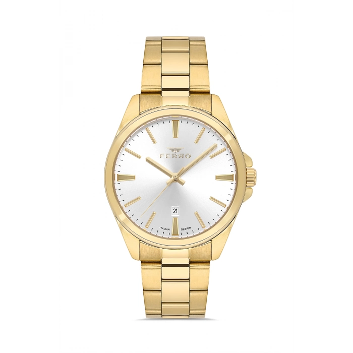 Ferro Sarı Çelik Kordon Erkek Kol Saati F11551AWT-B 3 ATM Su Geçirmez 2 Yıl Garantili Hediye Paketli